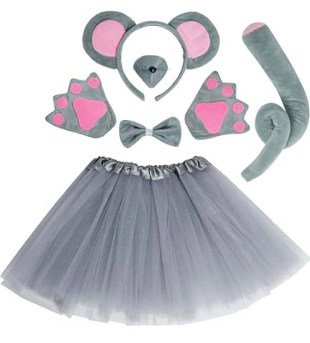 Gray Mouse Costume Set Ears Headband Bow Tie Tail Paws